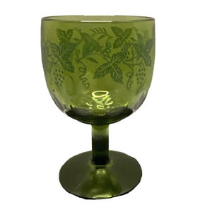 Vintage Water Goblet Golden Grape Green by BARTLETT COLLINS - Etched Grape Leaf